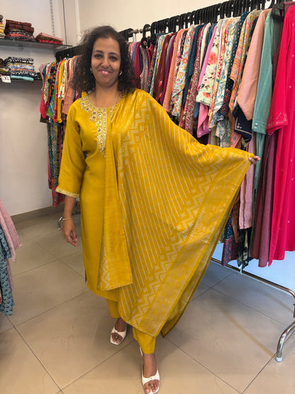 Mustard Silk Dupatta Set