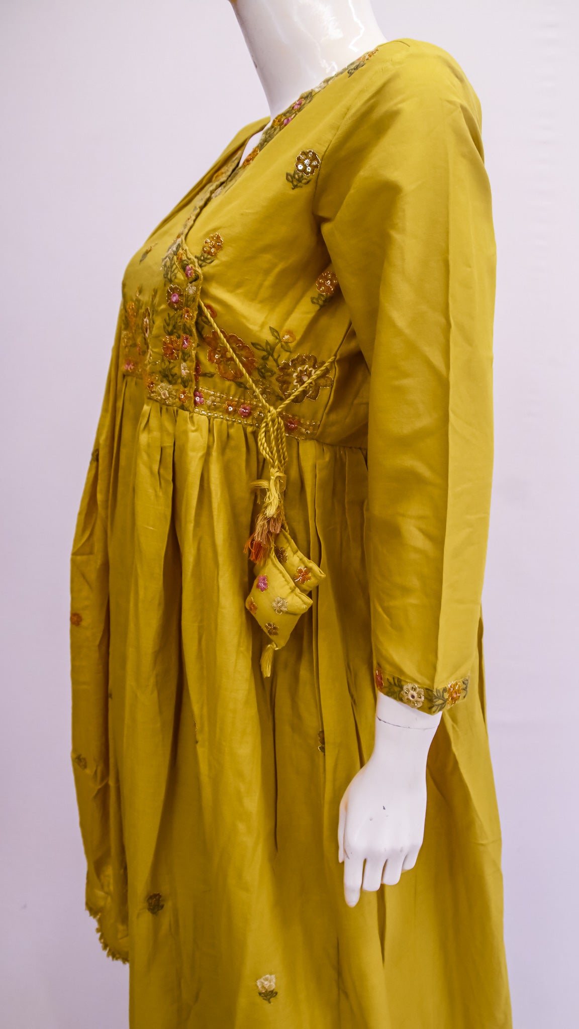 Mustard Yellow Embroidered Anarkali Kurta Dupatta Set