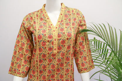 Mustard Cotton  Floral Dupatta Set