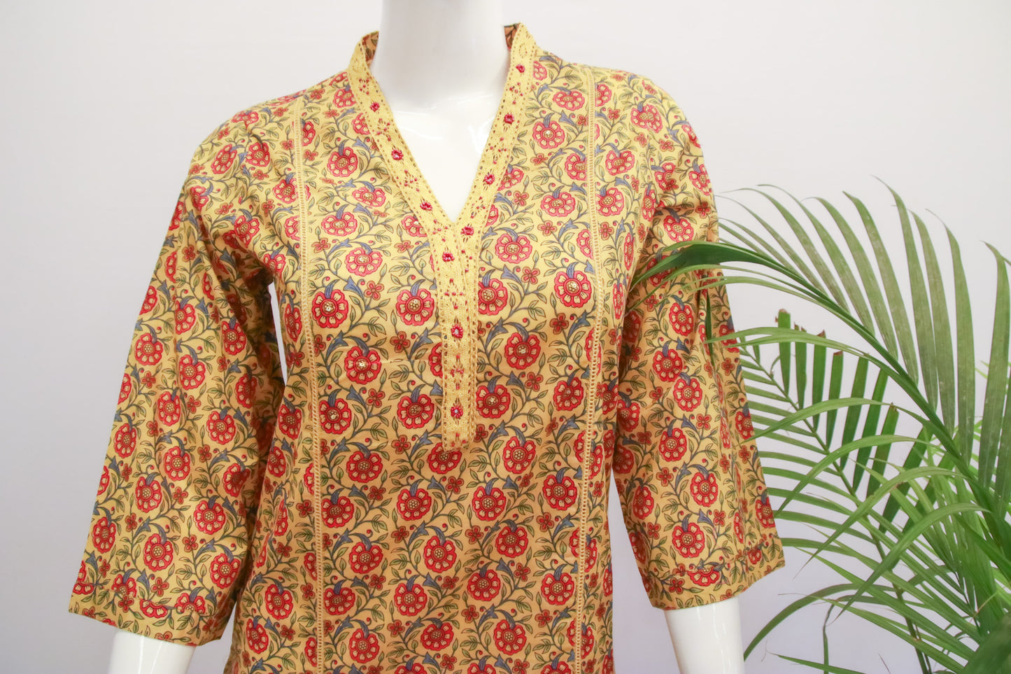 Mustard Cotton  Floral Dupatta Set