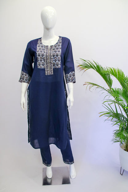 Navy Blue Cotton Top & Pant Set