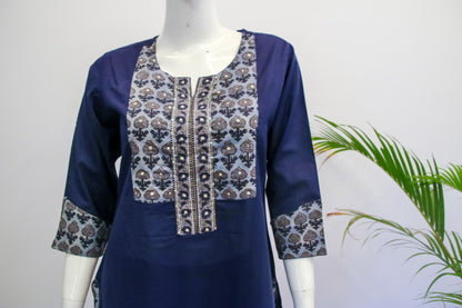 Navy Blue Cotton Top & Pant Set