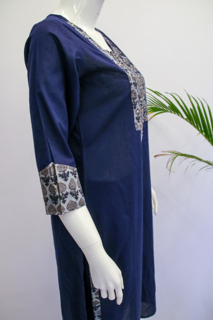 Navy Blue Cotton Top & Pant Set