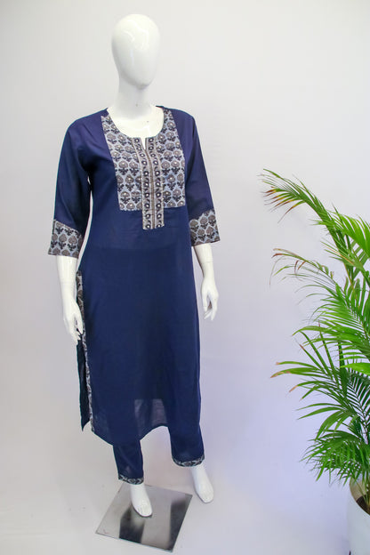 Navy Blue Cotton Top & Pant Set