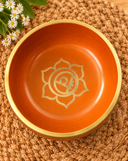 Orange Chakra Singing Bowl with Wooden Mallet and Cushion – 4.5 Inch