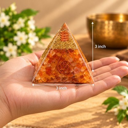 Carnelian Orgonite Pyramid – Crystal Energy & Meditation Decor -3 × 3 Inch