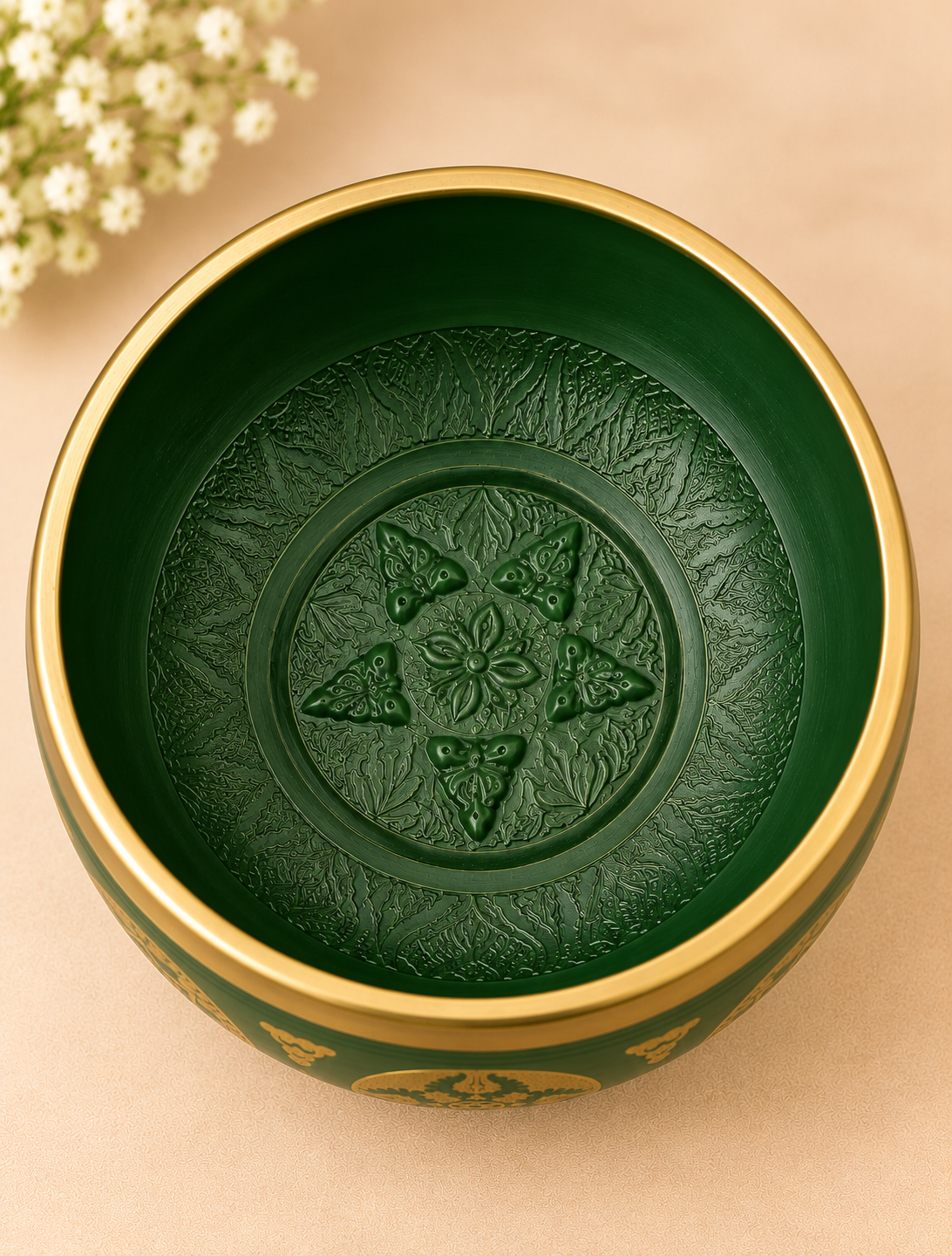 Green Engraved Singing Bowl with Wooden Mallet – 3.5 Inch