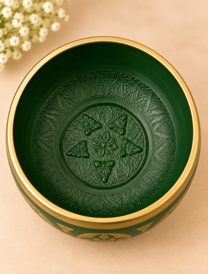 Green Engraved Singing Bowl with Wooden Mallet – 3.5 Inch