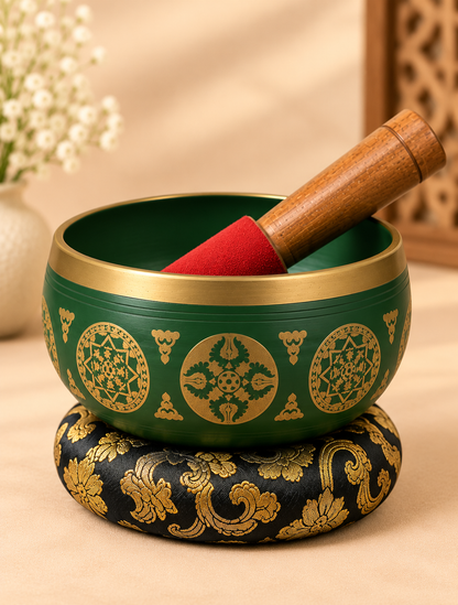 Green Engraved Singing Bowl with Wooden Mallet – 3.5 Inch