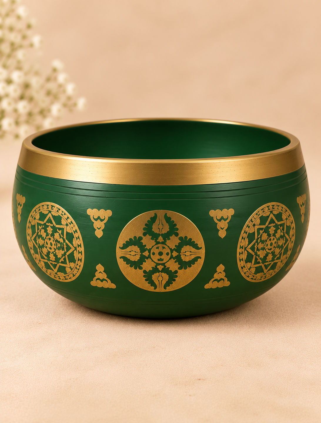 Green Engraved Singing Bowl with Wooden Mallet – 3.5 Inch