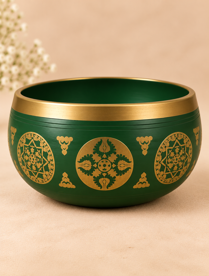 Green Engraved Singing Bowl with Wooden Mallet – 3.5 Inch