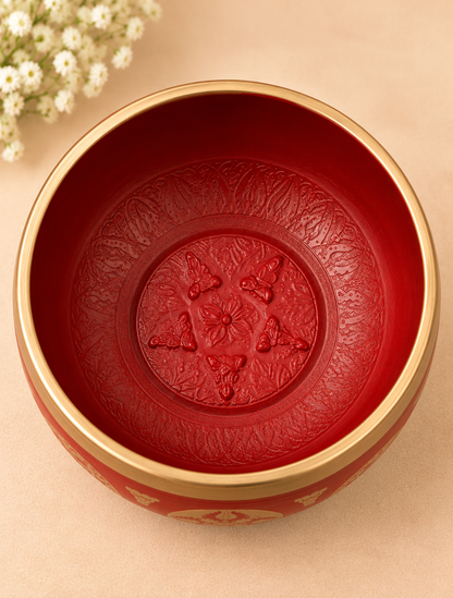Red Engraved Singing Bowl with Wooden Mallet – 3.5 Inch