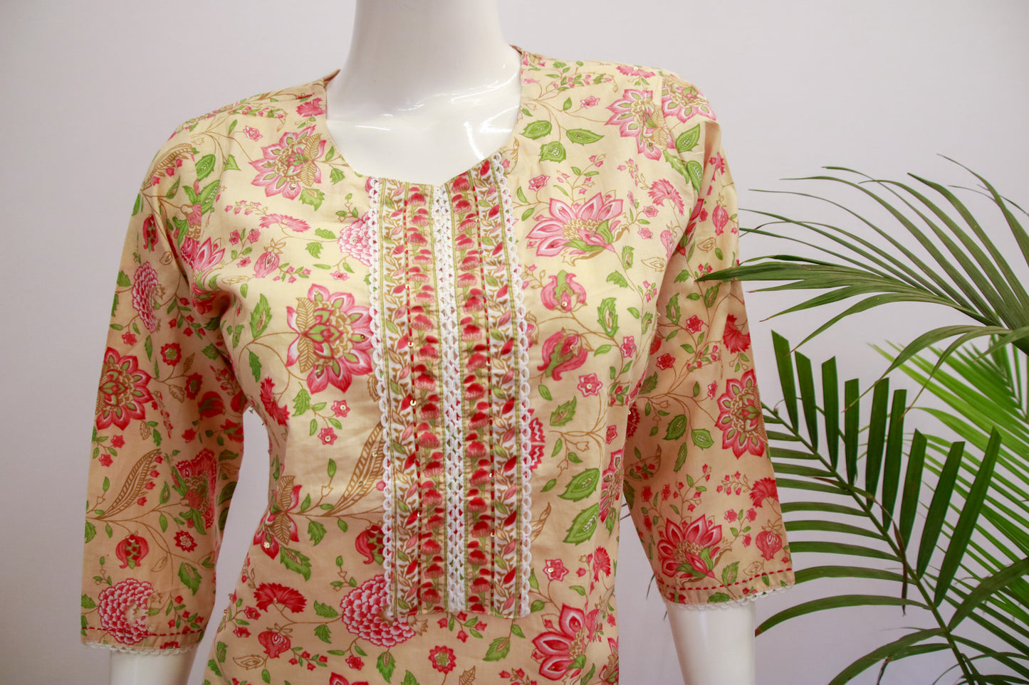 Peach Cotton Dupatta Set
