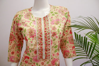 Peach Cotton Dupatta Set