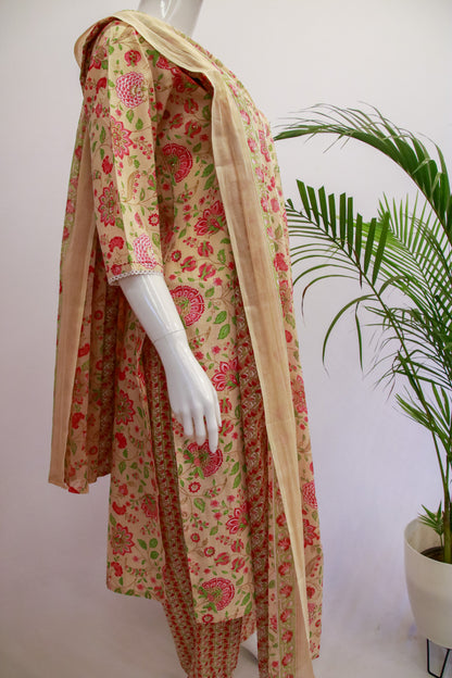 Peach Cotton Dupatta Set