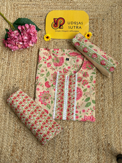 Peach Cotton Dupatta Set