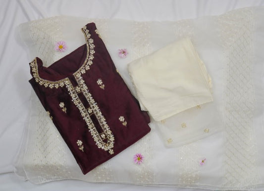 Silk Stitched  Dupatta Set