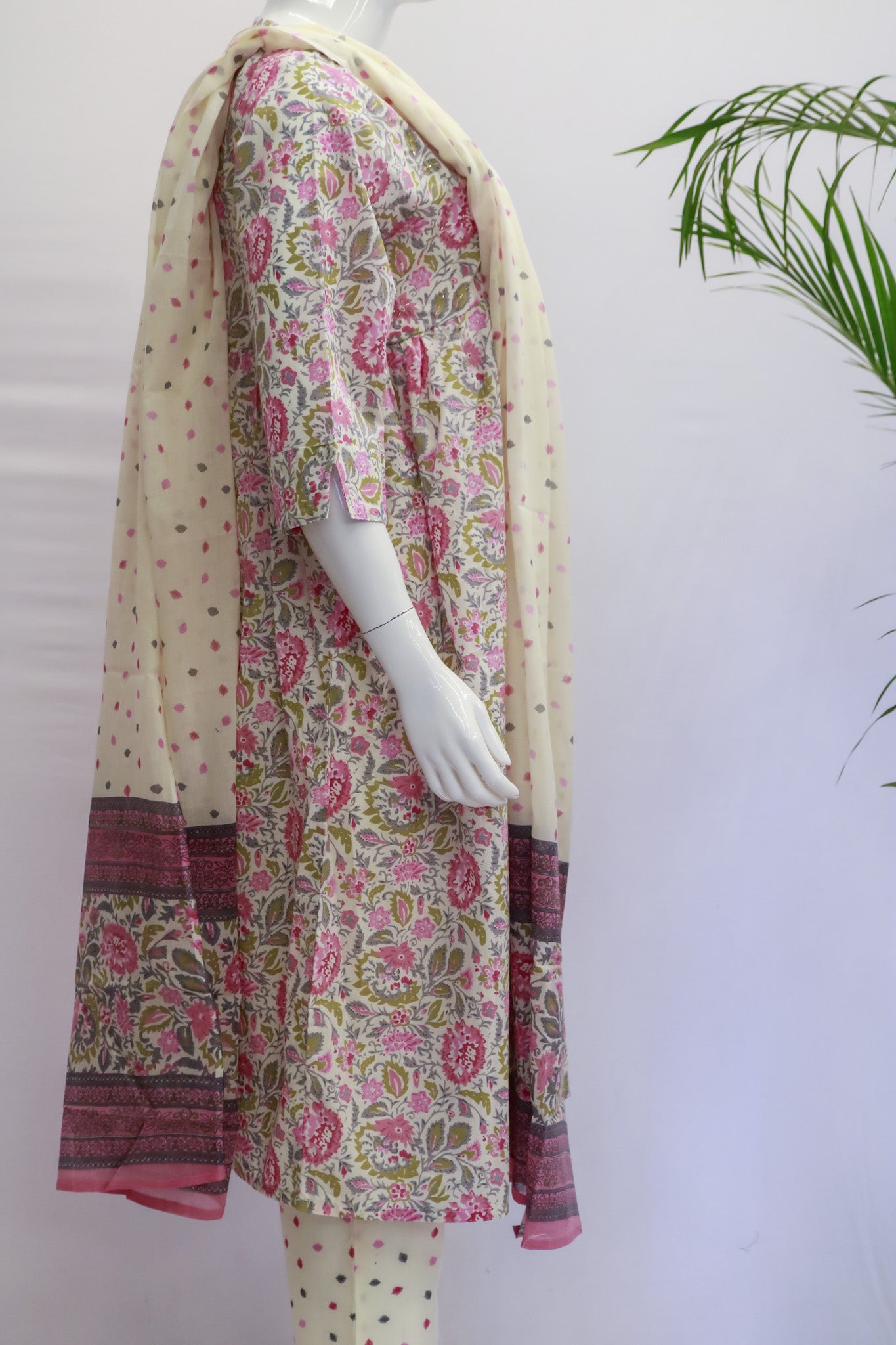 Pink Cotton Anarkali Dupatta Set