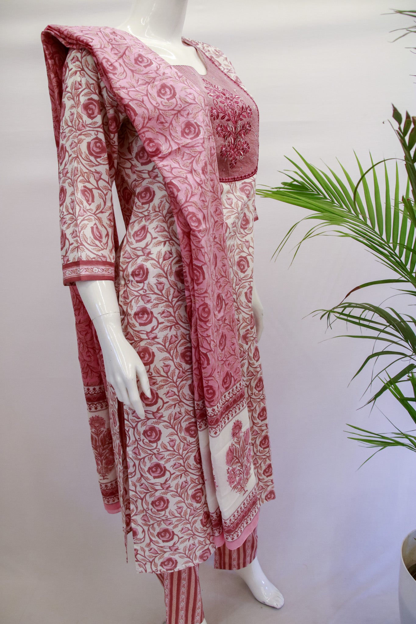 Pink Cotton Dupatta Set