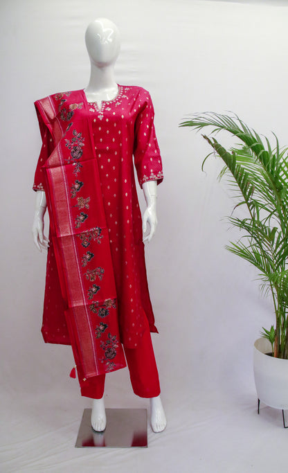 Pink Muslin Silk Dupatta Set