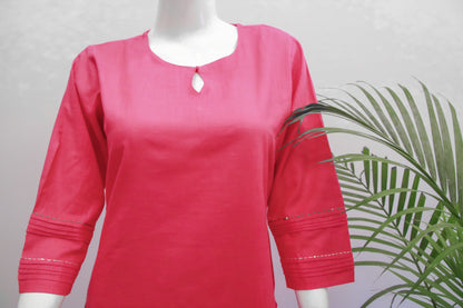 Pink Plain Cotton Dupatta Set