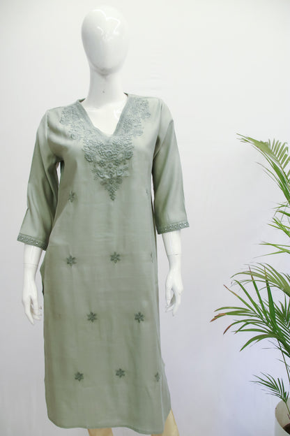 Pista Green Cotton Chikankari Kurti