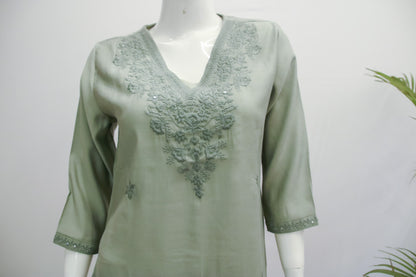 Pista Green Cotton Chikankari Kurti