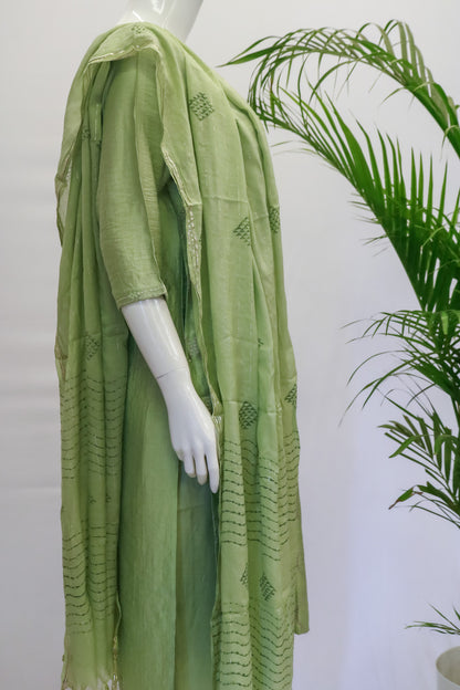 Pista Green Silk Dupatta Set