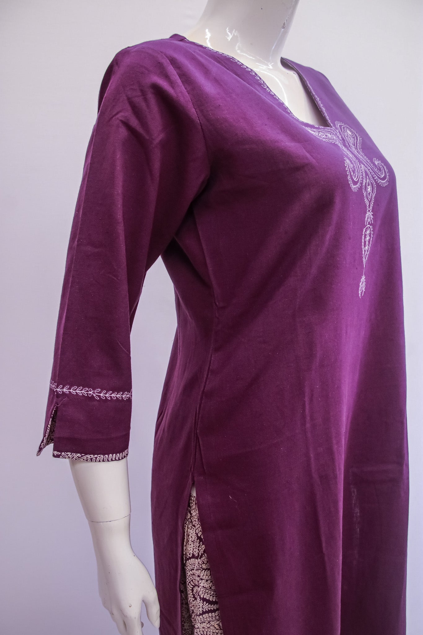 Plum Embroidered Kurta & Printed Pant Set