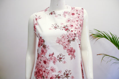 Sleeveless White & Peach Floral Co-ord Set