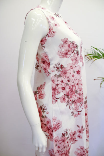 Sleeveless White & Peach Floral Co-ord Set