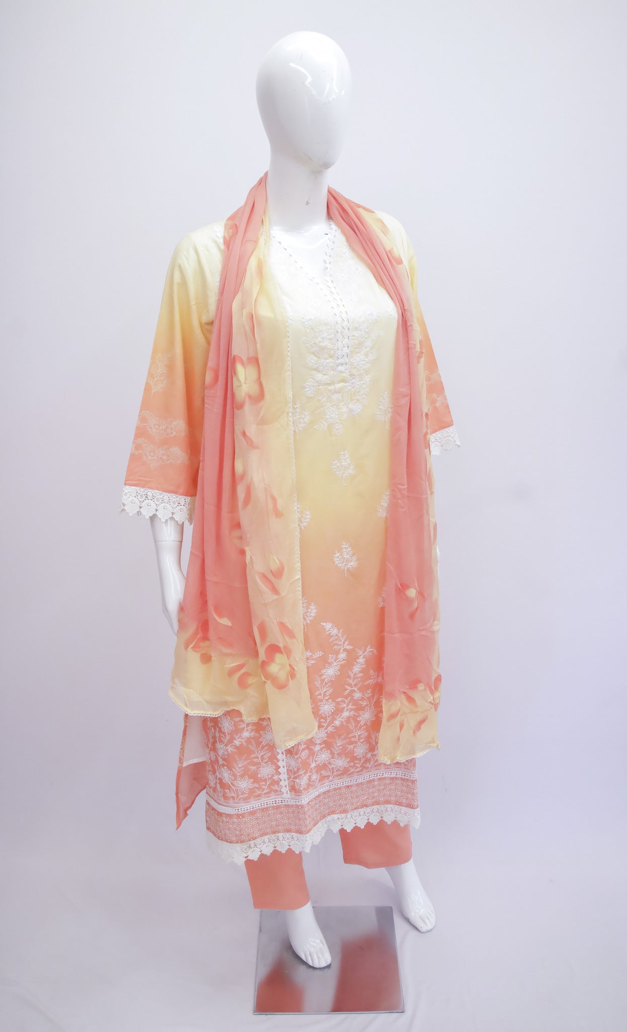 Process Linen Orange Dupatta Set
