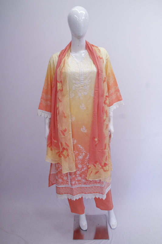 Process Linen Orange Dupatta Set