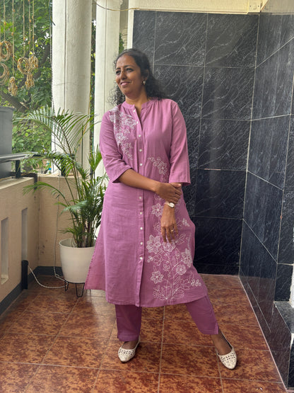 Purple Cotton Top Pant Set