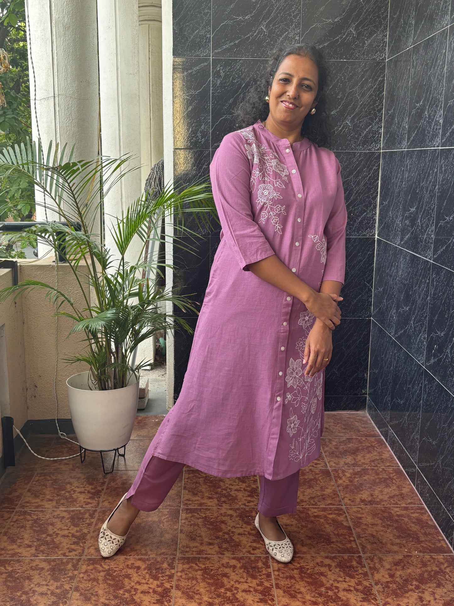 Purple Cotton Top Pant Set