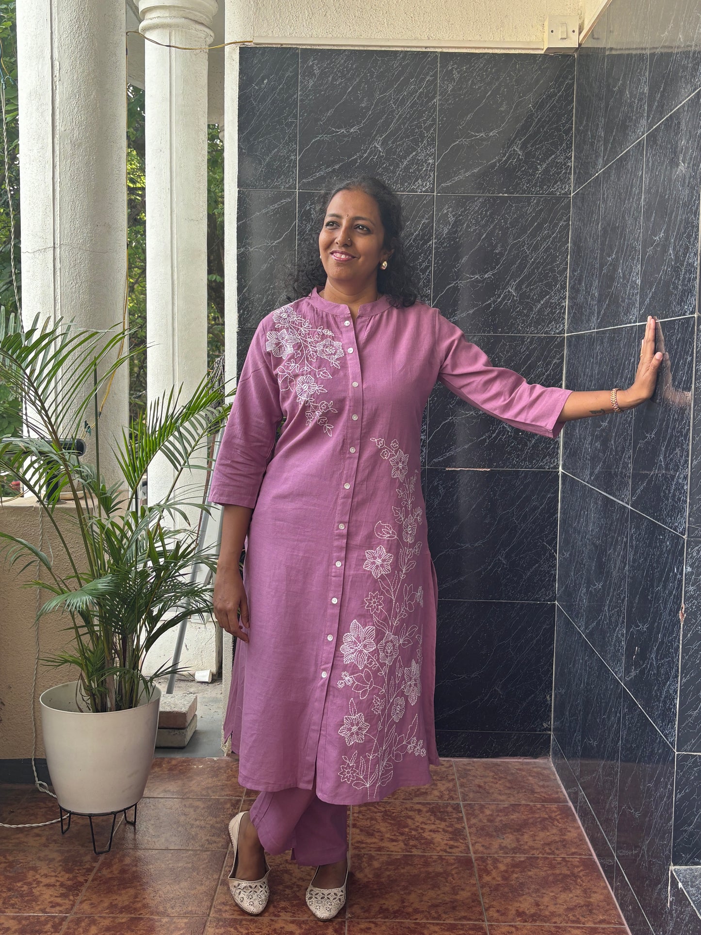 Purple Cotton Top Pant Set