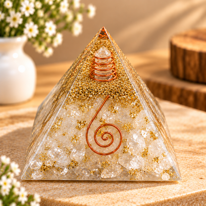 Clear Quartz Orgonite Pyramid - Crystal Energy & Meditation Decor -3 × 3 Inch
