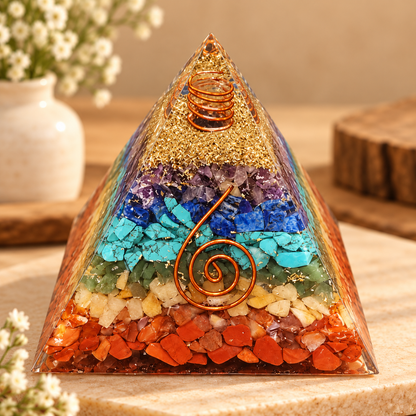 7 Chakra Orgonite Pyramid – Crystal Energy & Meditation Decor -3 × 3 Inch