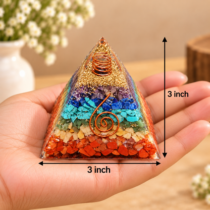 7 Chakra Orgonite Pyramid – Crystal Energy & Meditation Decor -3 × 3 Inch