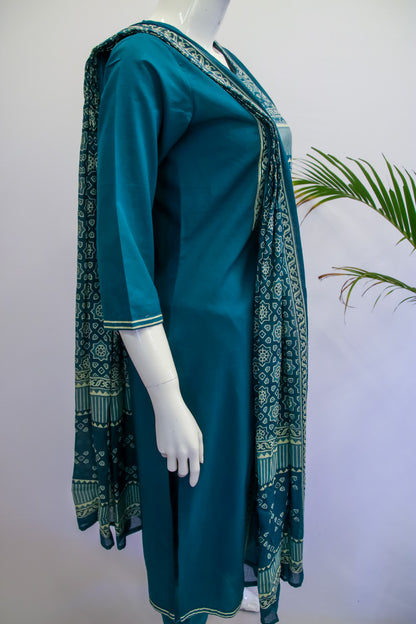 Rama Green Cotton Dupatta Set