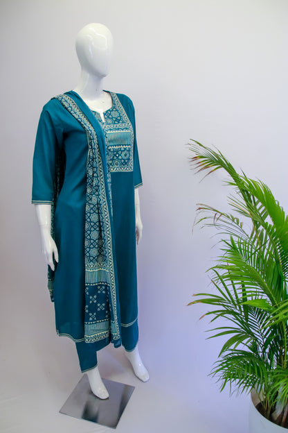 Rama Green Cotton Dupatta Set