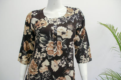 Rayon Black Floral Kurti (Plus Size)