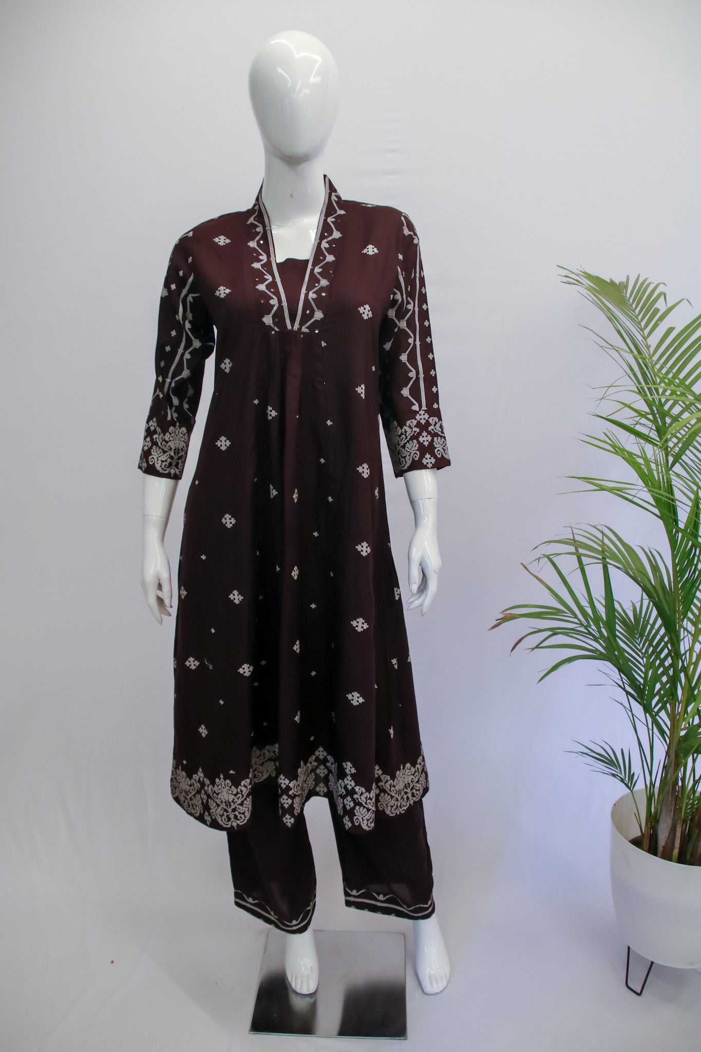 Rayon Chocolate Brown Top and Pant Set