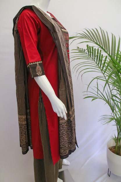 Red Cotton Dupatta Set