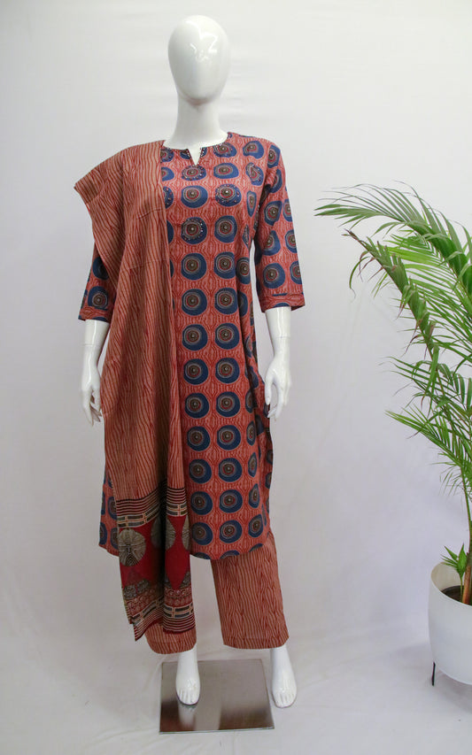 Red Cotton Dupatta Set