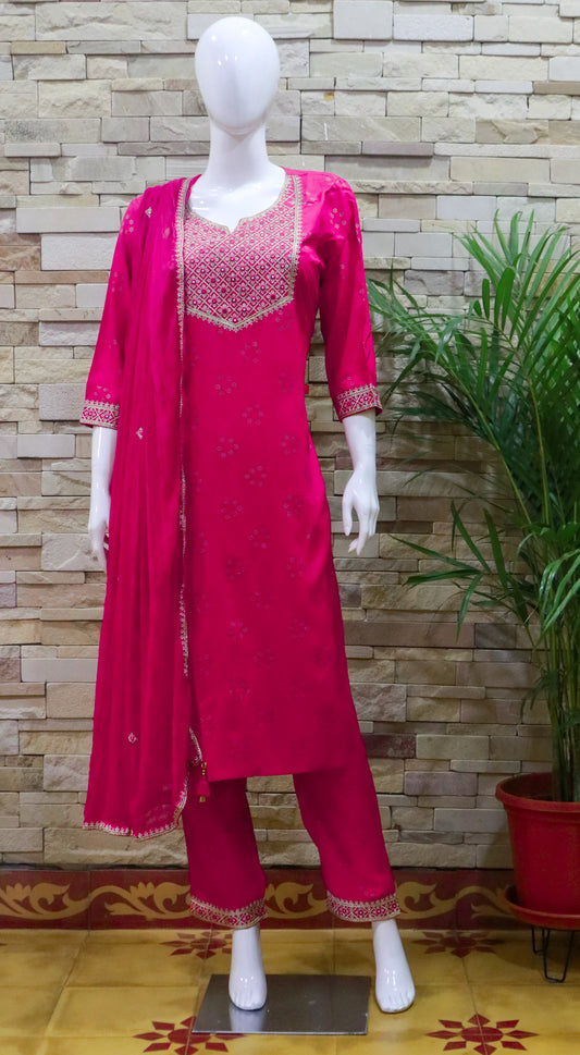 Red Rayon Dupatta Set