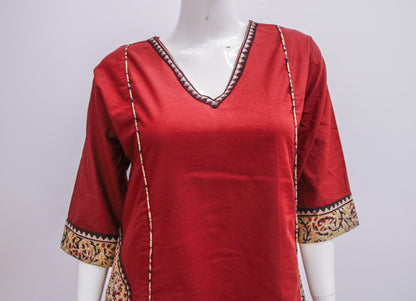 Maroon Cotton Top & Pant Set with Ajrakh pockets