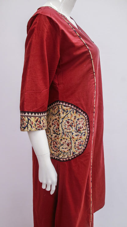 Maroon Cotton Top & Pant Set with Ajrakh pockets