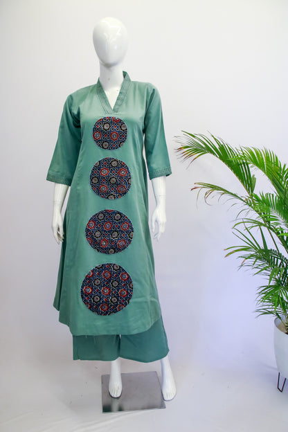 Sea Green Cotton Top & Pant Set