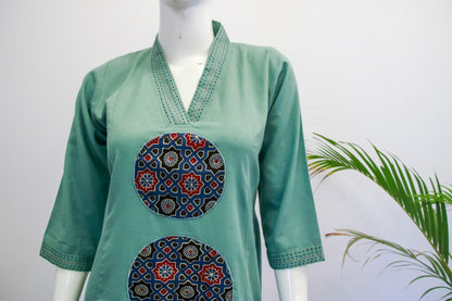 Sea Green Cotton Top & Pant Set